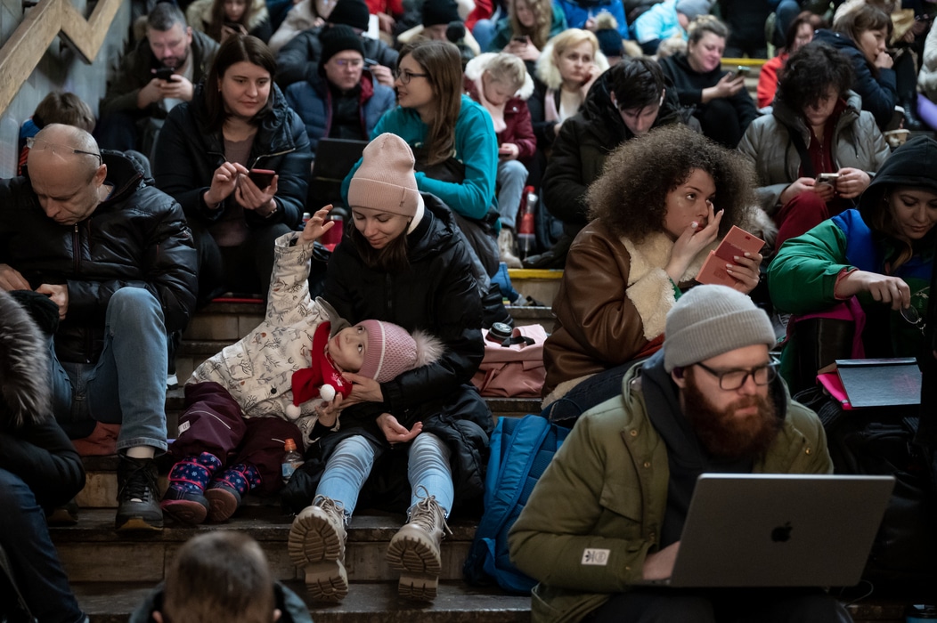 People hiding in subway in Ukraine