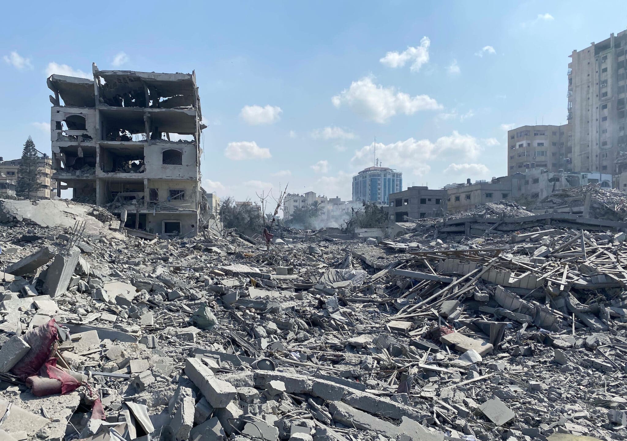 Damage following an Israeli airstrike on the El-Remal area in Gaza City on October 9, 2023.