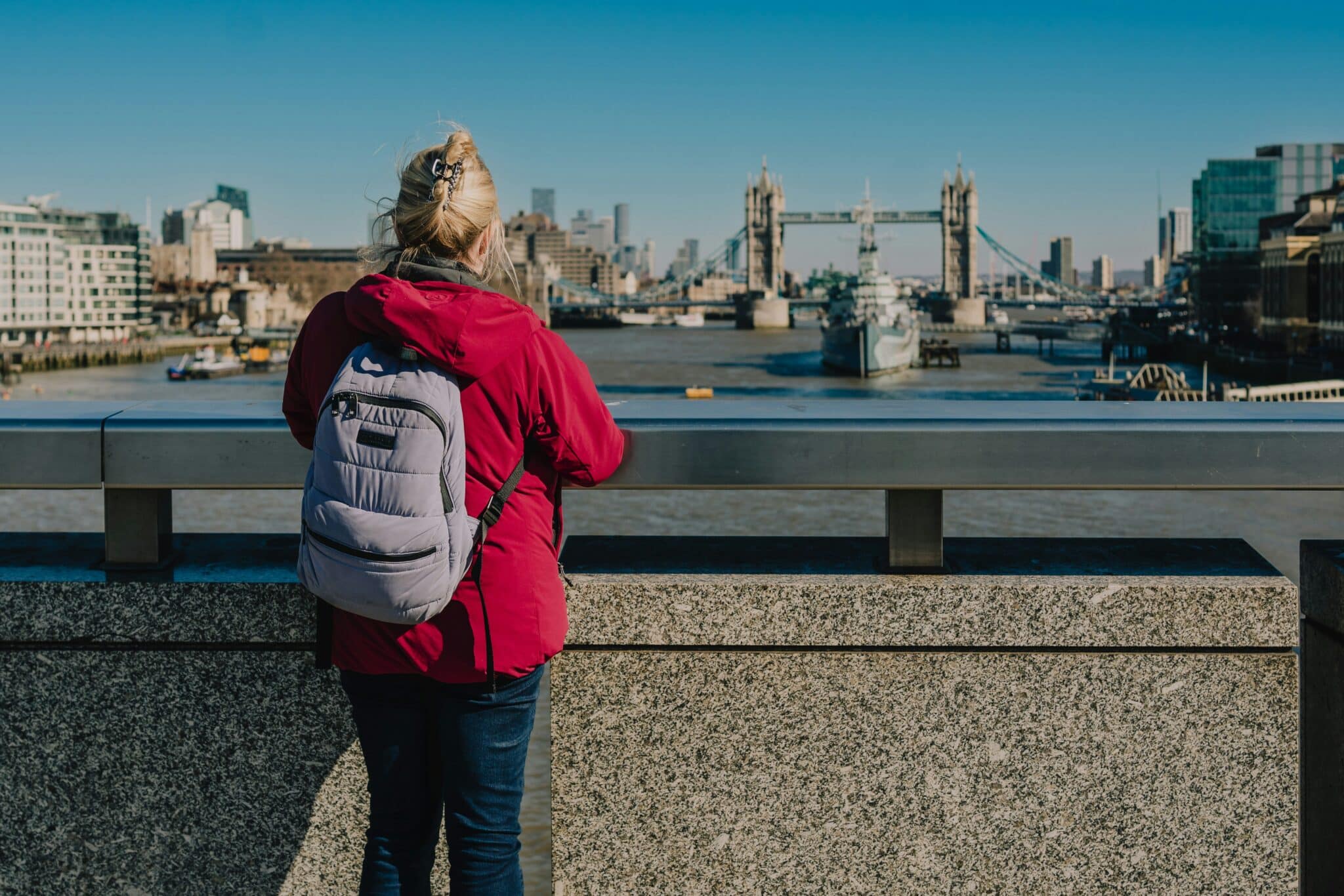 Woman looking at London Bridge